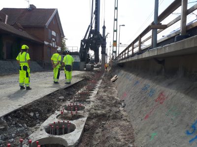 Avance de los trabajos en la estación de Hjärup de la línea Lund y Arlöv, Suecia
